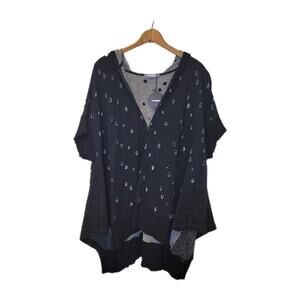 Alembika Womens Oversized Short Sleeve Poncho Hole Pattern Top Small Hoodie New